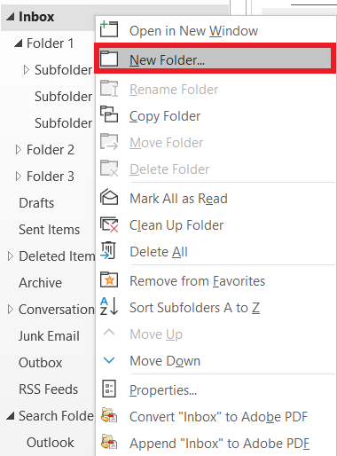 New Folder Button in Outlook